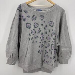NWT Democracy Waffle Knit Pullover Sweater Gray sz L Cottagecore Cabin Casual